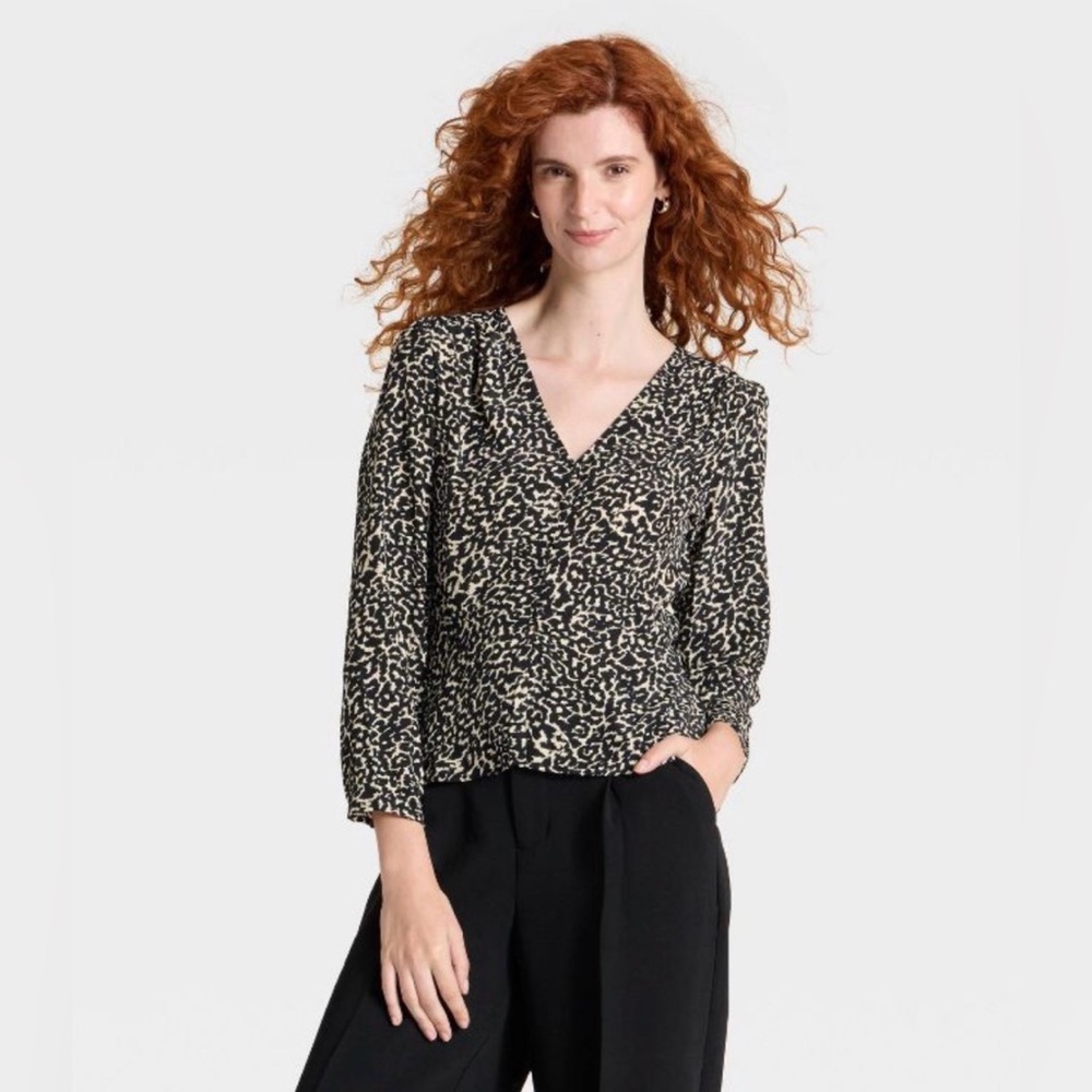 Women's Long Sleeve Button-Front Top - A New Day™ Leopard